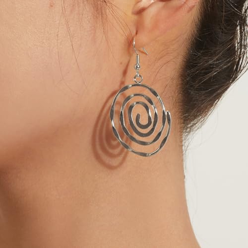 Boho Teardrop Earrings, Handmade Copper Bohemian Earrings, Dangle Antique Ethnic Jewelry for Women - color: Silver vortex