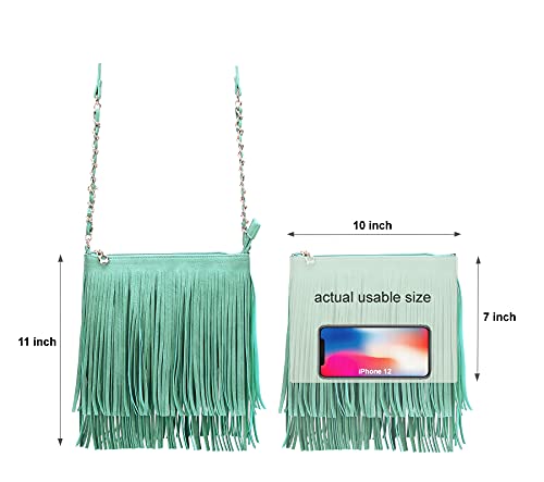 Solene Fringe Crossbody Shoulder Bag with Strap, Tassel Messenger bag, Country Style Western Fringe Purse for Women - color: Turquoise