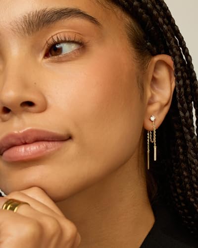 PAVOI 18K Gold Plated 925 Sterling Silver Posts Drop Dangle Chain Earrings for Women | Dangling Chain Studs | Cubic Zirconia Ball Threader Earscapes Earrings - style: Cubic Zirconia