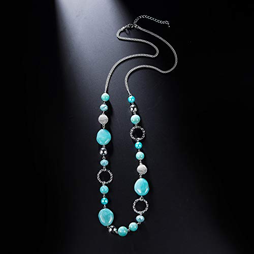PEARL&CLUB Long Beaded Necklaces For Women - Sweater Chain Fashion Jewelry Necklace Gifts For Women - color: 23-Turquoise blue