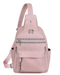 FADEON Large Sling Bag for Women, Leather Crossbody Purse Designer Anti Theft Sling Backpack, RFID Fanny Packs for Travel - color: Pink Retro Style
