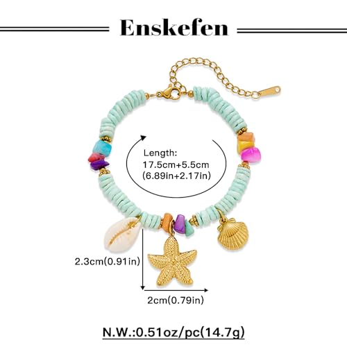 Gold Charm Bracelet for Women Boho Adjustable Shell Starfish Bracelet Summer Beach Ocean Statement Bracelets - color: Colorful bead bracelet