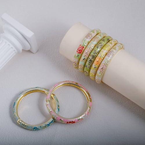 Vintage Flower Cuff Bangles Gold Plated Cloisonne Chinoiserie Peony Floral Elegant Bracelet Gifts For Women - color: royal blue