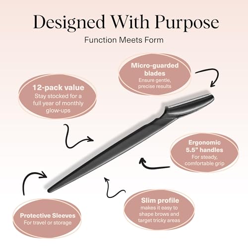 Kitsch Dermaplane Razor for Women Face – Face Razors for Women & Men, Eye Brow Razors & Face Shaver – Exfoliating Facial Razor & Dermaplaner as Skin Care Tool for Smoother Skin - Black, 12 pcs - color: Black, size: 12 Count (Pack of 1)