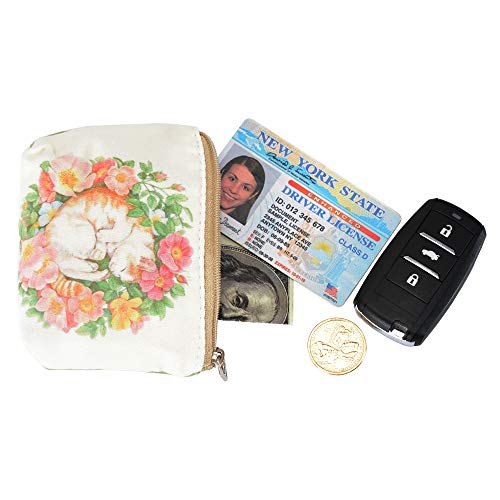 Women and Girls Cute Fashion Coin Purse Wallet Bag Change Pouch Key Holder - color: Cat In Flower
