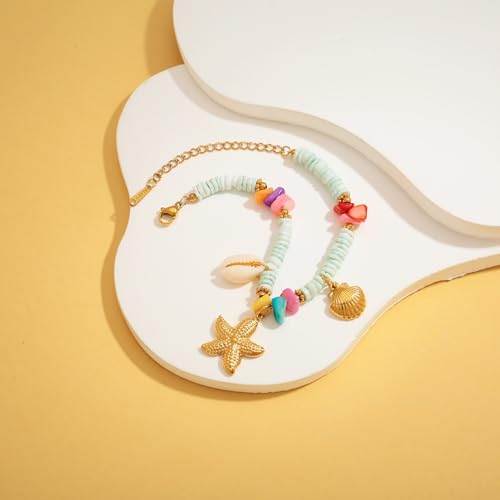 Gold Charm Bracelet for Women Boho Adjustable Shell Starfish Bracelet Summer Beach Ocean Statement Bracelets - color: Colorful bead bracelet