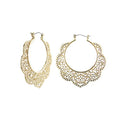 Bohemian Boho Filigree Hoop Earrings for Women – Intricate & Delicate Cutout Design Details – Tribal Floral Gypsy Lightweight Geometric Metallic Statement Earrings - style: Outer Floral - Gold