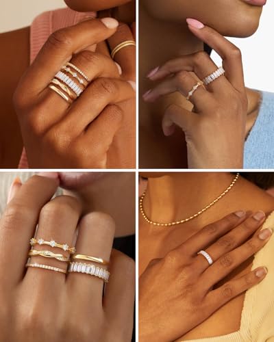 Stackable Silver/Gold Rings for Women Non Tarnish Trendy Dainty 14K Gold Plated Stacking Cubic Zirconia Thumb Ring Set Minimalist Promise Wedding Bands Engagement Rings for Women Size 6-10 - color: A-5pcs-Gold, size: 6