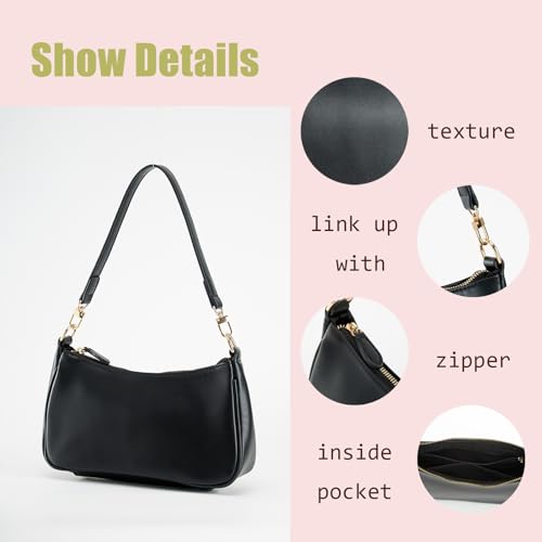 Shoulder Bag for women Crossbody Bags Retro Classic Small Hobo Purse Clutch Tote Handbags with Zipper Closure - color: Black