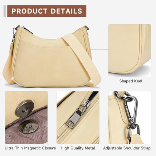 APHISON Trendy Leather Crossbody Purse with Adjustable Strap, Women's Shoulder Handbag - color: 08-light Yellow