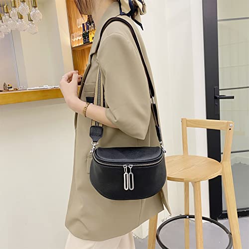 Fanny Pack Crossbody Bags For Women Genuine Leather Fashion Shoulder Handbag Belt Bag Waist Purse (Black01) - color: Black01
