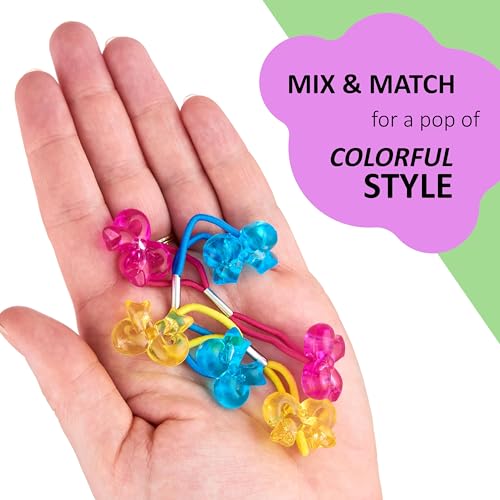 24pc Flower-Shaped Multicolored Twin Bead Ponytail Ball Elastics | Fun Colorful Hair Ties & Accessories for Girls, Kids & Toddlers. No-Slip Hold. Kids Hair Bands - So Cute - color: Flower-Shaped