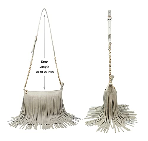 Solene Fringe Crossbody Shoulder Bag with Strap, Tassel Messenger bag, Country Style Western Fringe Purse for Women - color: Grey
