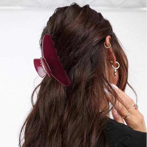 MAORULU Cute Claw Clip for Women – 4.3'' Large Acetate Hair Clips for Thick Thin Curly Long Hair, Durable Hair Clamps Non-slip Jaw Clip, Strong Hold, Stylish French Design (Wine Red) - color: Wine Red