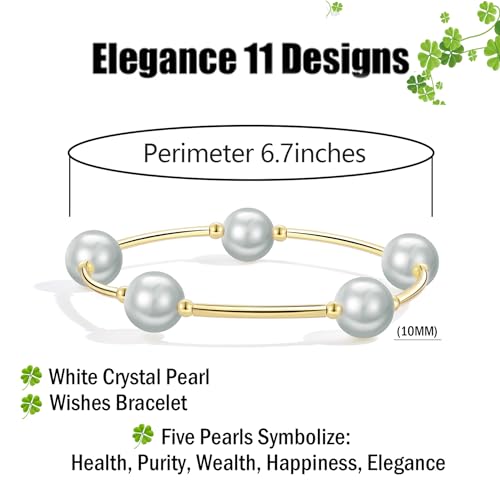 Elegance 11 designs 10mm Crystal White Pearl Blessing Bracelet - style: style-grey