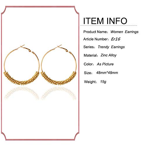 2 Pairs Bohemian Colorful Beads Circle Round Hoop Earrings Gold Hoop Dangle Earrings for Women Vintage Boho Jewelry - color: pink colorful