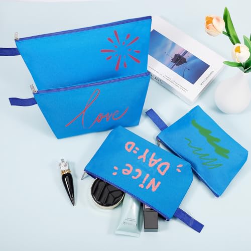 10 Pieces Cotton Canvas Makeup Bag with Bottom and Strap, Multi-Purpose Cosmetic Bag with Zipper Travel Toiletry Pouch, Blank DIY Craft Bag (Blue, S) - color: Blue, size: S