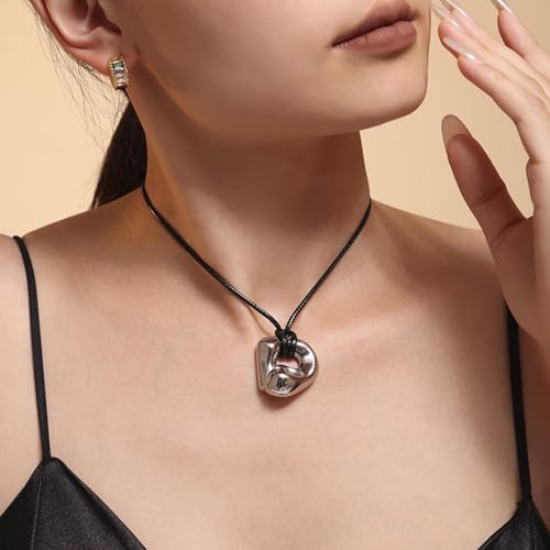 Frodete Statement Necklace for Women Chunky Gold Necklaces Long Pendant Necklace Boho Necklaces Gold Pendant Jewelry Cowboy Chic Style Cowgirl Outfit - color: D：Silver Pendant Necklace