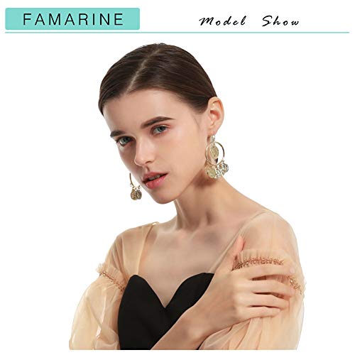 FAMARINE Vintage Tribal Chandelier Portrait Coins Hoop Drop Earrings for Women Costume Jewelry - color: Gold
