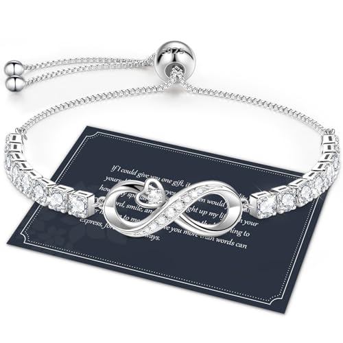 J.Fée Infinity Heart Bracelets for Women with 5A Cubic Zirconia, 925 Silver Bracelets for Women Adjustable Womens Bracelet Jewelry for Wife Girlfriend Her - color: Infinite Love#4