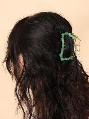 MINACHI Boho Hair Claw with Green Aventurine Chips, Handmade Gold Tone Hair Clip for Women - color: Hair Claws AIR.001