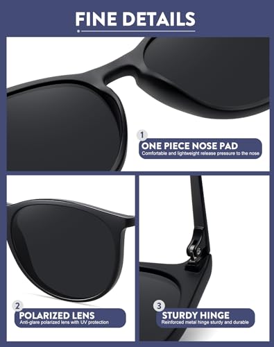 WOWSUN Retro Polarized Sunglasses Womens Trendy Round Classic Glasses - color: (2 Pack) a Black Frame Black Lens + Leopard Frame Brown Lens