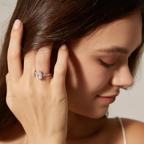EAMTI 2CT Engagement Rings Pear Cut Wedding Teardrop Bridal Halo Nature Inspired Rings Cubic Zirconia Promise Bands for Women 3-11 - color: Sterling Silver-Silver