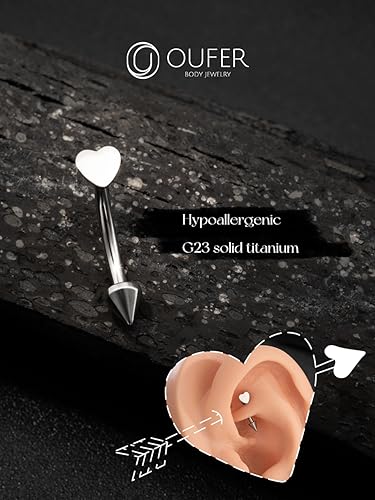 OUFER Rook Piercing Jewelry, G23 Solid Titanium Eyebrow Rings, Heart Vertical Labret Lip Jewelry, 16G Curved Barbells, Daith Rook Earrings for Women Men - color: Silver Heart, size: 16G 8mm