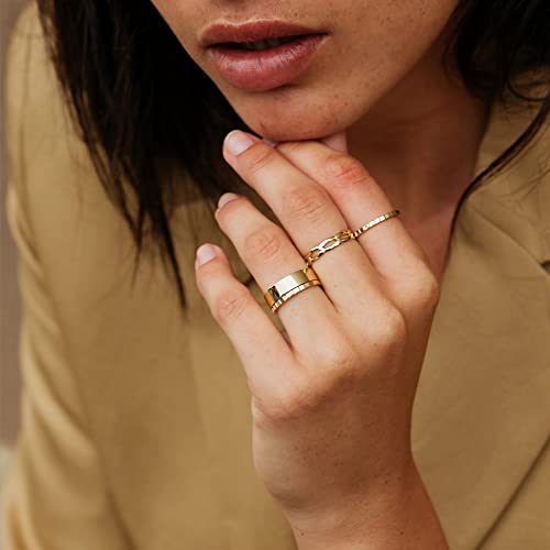 NOKMIT 5mm 14K Gold Filled Rings for Women Girls Dainty Thick Wedding Band Couple Anniversary Engagement Thumb Ring Gifts High Polished Plain Flat Cigar Band Tarnish Resistant Comfort Fit Size 4 to 11 - color: Gold