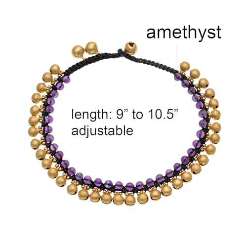 Jingling Round Stone Brass Anklet Bracelet Handmade Boho Ankle Bracelets for Women Minimalist Jewelry - color: purple