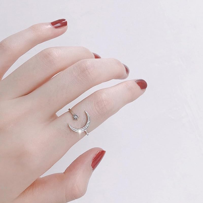 Gold Stackable Rings Set Moon Star Design Adjustable Rings for Everyday Wear Mid FingerPinky Ring Trendy Jewelry Gifts - color: I1