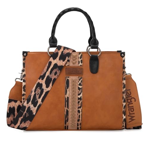Montana West Wrangler Animal Print Tote Bag for Women Western Purse Boho Top Handle Satchel Handbag - color: Leo Brown