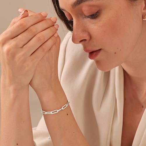LeCalla Pure 925 Sterling Silver Italian Paperclip Link Chain Bracelets | Gold Over Silver Paper-Clip Link Station Bracelet | Sliding Bolo Bracelet for Women - color: PaperClip Link Bolo