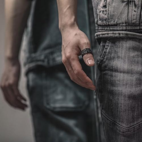 Stainless Steel Rings for Men Women, Vintage Chunky Silver Spinner Ring Band for Meditation, Relaxation& Stress Relief, Retro Wide Wrap Thumb Finger Midi Rings, Statement Cool Punk Band Ring Jewelry - color: R08Color5