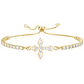VIBILIA Bracelets for Women, Cross Bracelets for Women Trendy, Dainty Tennis Bracelet, Catholic Gift for Mom Daughter Wife Sister Friend, Communion Gift on Birthday Valentine's Day Easter Mother's Day - color: A. Gold-White