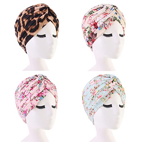 beauty YFJH Women's Cotton Turban Head Wrap Cancer Chemo Beanies Cap Headwear Cap Bonnet Hair Loss Hat - color: Leopard/Pink/Beige/Light Green