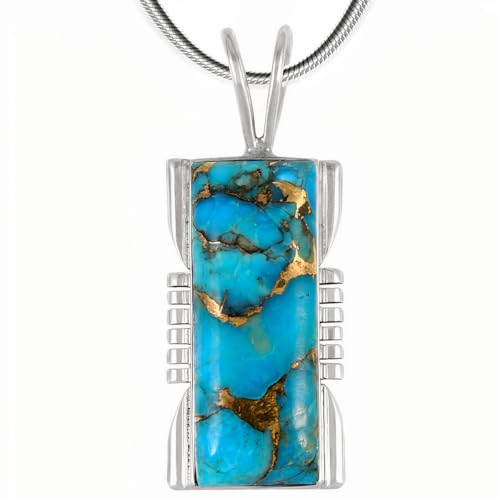Turquoise Pendant Necklace Sterling Silver 925 (Sterling Silver Pendant with 20" Stainless Chain) - color: Matrix Turquoise