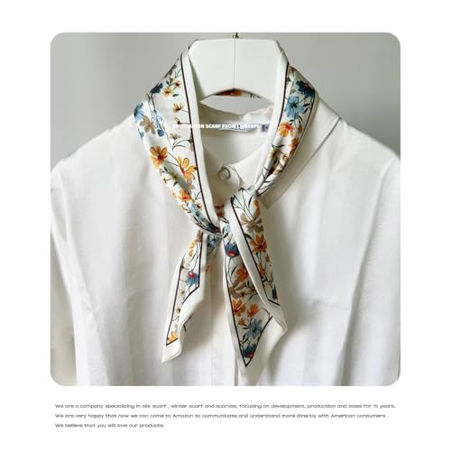 Hair Head Neck Bag Long Scarf Versatile Wrap for Women Soft & Lightweight for Everyday Chic - color: 42 Daisy Flower Beige 3.7 X 38 Inch