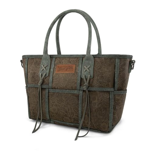Montana West Wrangler Woven Tote Bag for Women Western Floral Tooled Purses and Handbags - color: Floral Tooled Green