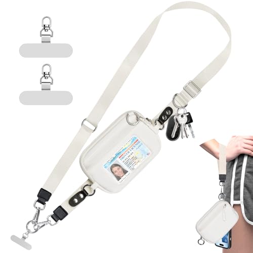 Tiostep Clip and Go Strap for Phone with Wallet Crossbody Phone Lanyard Adjustable and Detachable RFID Wristlet Wallet with ID Window and Zipper, Cream - color: Cream, size: Medium