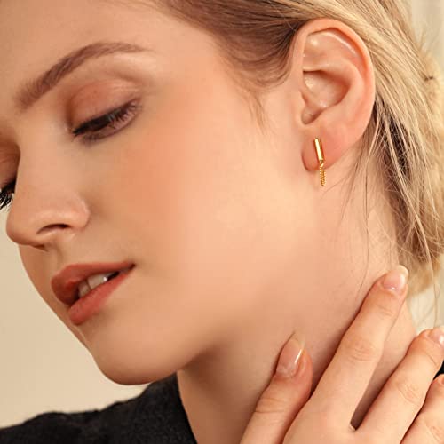Chain Earrings for Women Small Sterling Silver Post Bar Drop Dangle Earrings Minimalist Stud Earring Hypoallergenic Dangly Jewelry Gift - color: small chain stud/gold