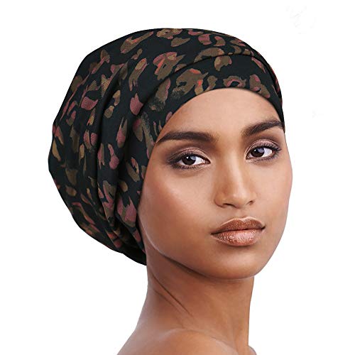Alnorm Soft Satin Lined Beanie Cap for Men & Women Casual Turban - color: Brown Print