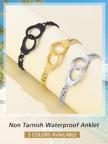 FindChic Stainless Steel Ankle Bracelets for Women, Waterproof Figaro/Cuban/Box/Beaded Chain Anklets, Summer Beach Foot Jewelry, 8.5''-10.5'' Adjustable Length, with Gift Box - style: HankCuff-Gold