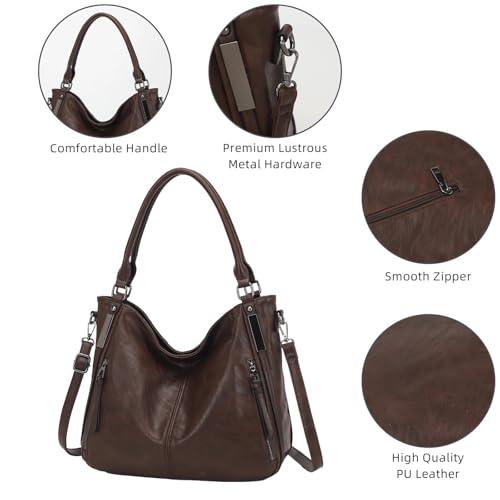 Shoulder Handbags for Women Large Soft Casual PU Leather Hobo Tote Purses - color: B-coffee