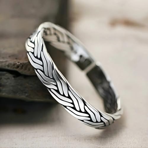 Kim Carrey S925 Sterling Silver Bracelet, Stacked Bracelets Open Bangle Cuff Design, Men's Gift Jewelry for My Man - style: Hemp Rope