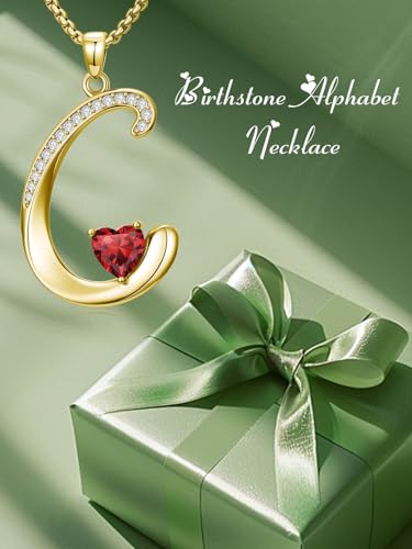 Birthday Gifts for Women 18k Gold Initial Necklaces for Women Simple Alphabets Letters with Birthstone Pendants Name Jewelry Anniversary Wedding Gifts for Sister Daughter Her (with Gift Box) - color: 01-Jan-Garnet, style: Letter C