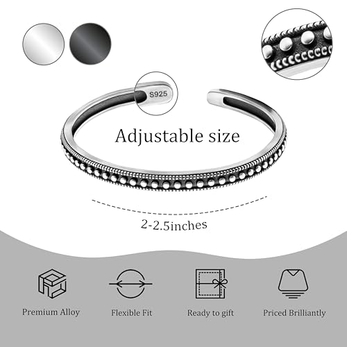 Vintage Silver Cuff Bangle Bracelet for Women, Open Adjustable Bangle with Carved Dot Design，Silver & Gold Bracelet, Fashion Boho Jewelry Gift for Her - color: silver