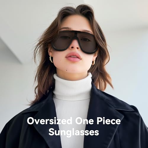 Dollger Oversized One Piece Sunglasses For Women Fashion Men Wrap Around UV400 Shield Goggles - color: 2 Packs: Black+grey