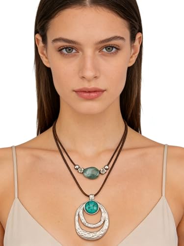 GelConnie Boho Necklaces for Women Cowgirl Necklace Stone Leather Cord Pendant Necklaces With Beads Long vintage Layered Choker Necklace - style: Leather Gold Pendant Necklace