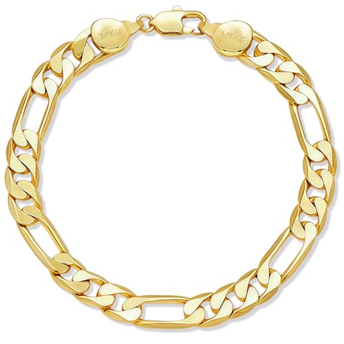 7mm Diamond-Cut Figaro Bracelet 14K Gold Link Bracelets Simple Trendy Non-tarnish Waterproof Gold Bracelets for Women and Men Fashion Accessories Jewelry Gift Unisex Lifetime Quality - color: 7mm Figaro Bracelet-7.5